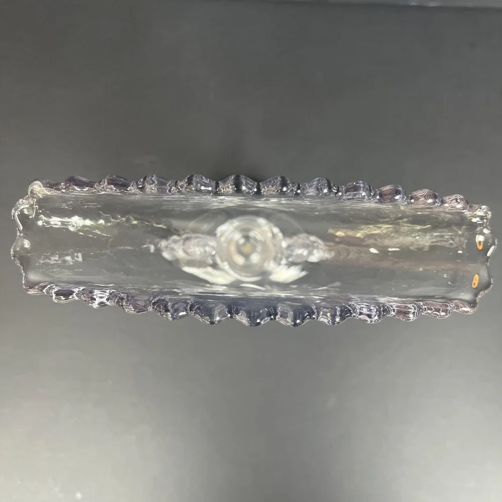VTG Imperial Candlewick Fan Vase Detached Bead Handles Clear Glass 8.5